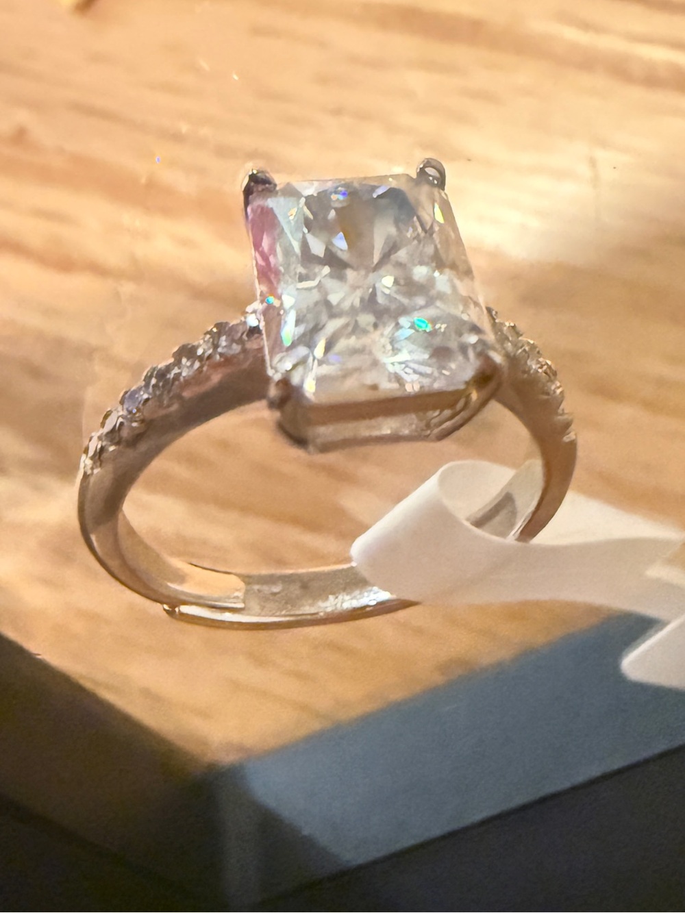 GRA Certified 3CT Radiant Cut Moissanite Ring Adjustable D Color VVS1
